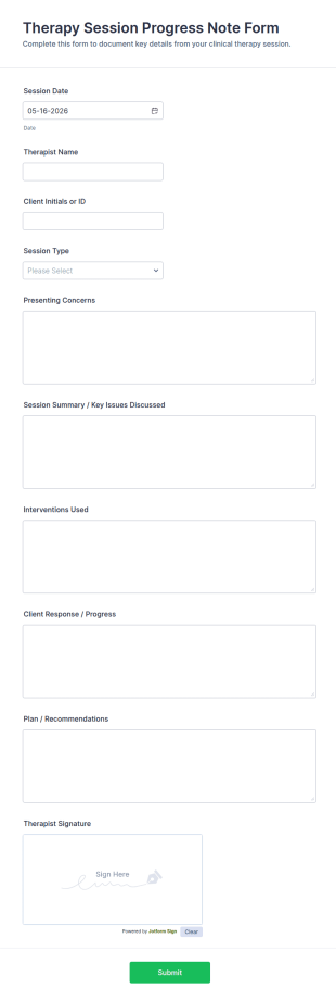 Therapy Session Progress Note Form Template