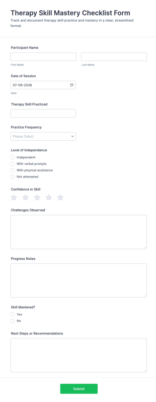 Therapy Skill Mastery Checklist Form Template