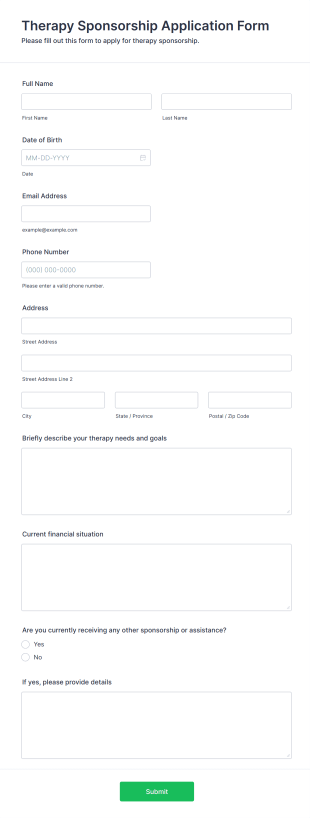 Therapy Sponsorship Application Form Template