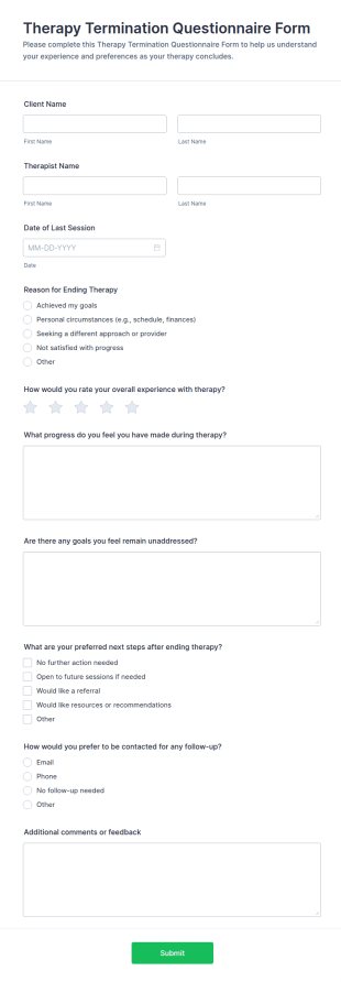 Therapy Termination Questionnaire Form Template