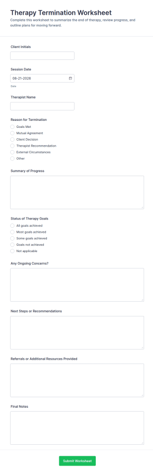 Therapy Termination Worksheet Form Template