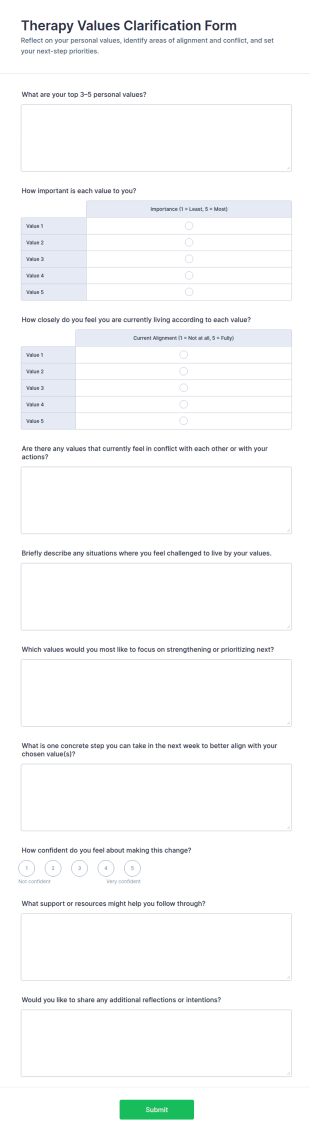 Therapy Values Clarification Checklist Form Template