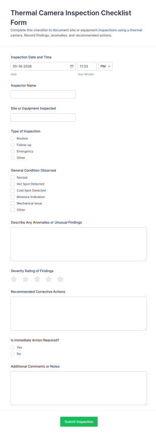 Thermal Camera Inspection Checklist Form Template