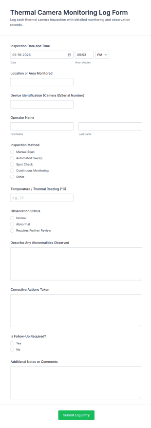 Thermal Camera Monitoring Log Form Template