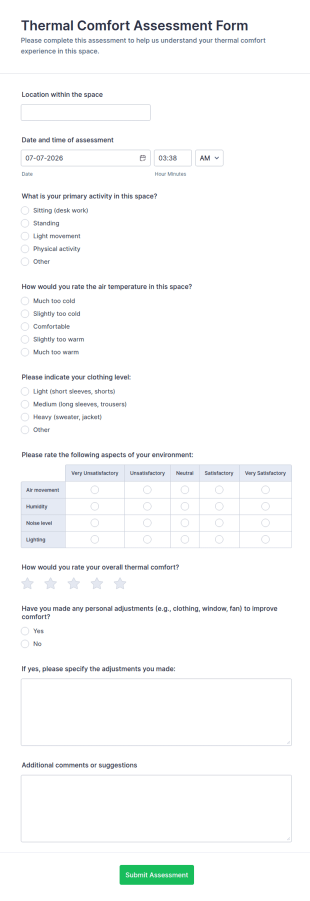 Thermal Comfort Assessment Form Template