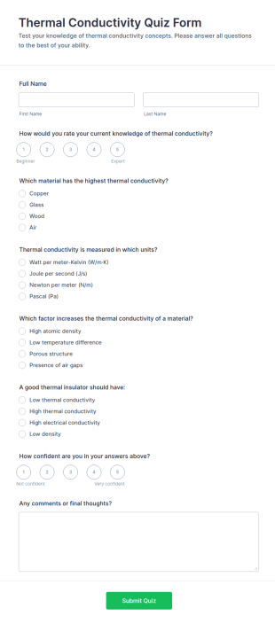 Thermal Conductivity Quiz Form Template