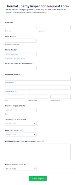Thermal Energy Inspection Request Form Template