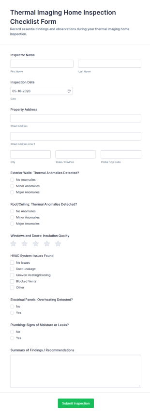 Thermal Imaging Home Inspection Checklist Form Template