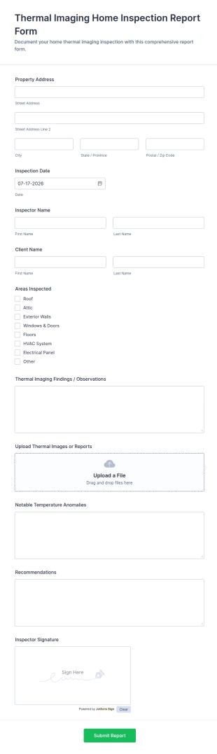 Thermal Imaging Home Inspection Report Form Template