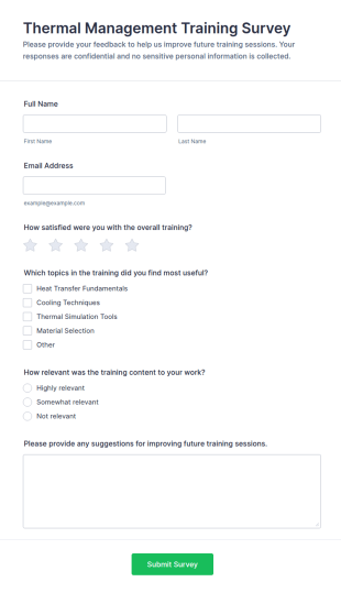 Thermal Management Training Survey Form Template