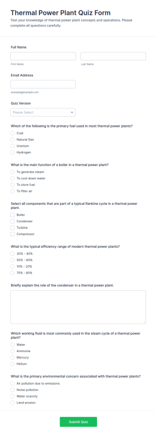 Thermal Power Plant Quiz Form Template