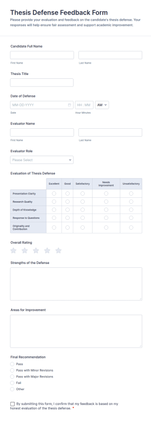 Thesis Defense Feedback Form Template