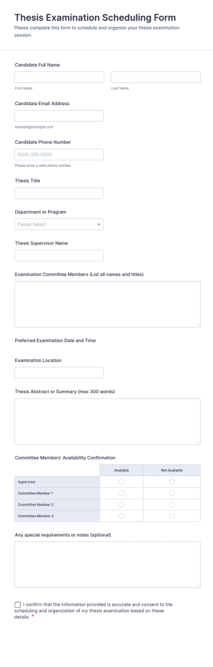 Thesis Examination Scheduling Form Template
