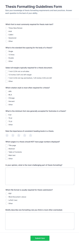 Thesis Formatting Guidelines Quiz Form Template