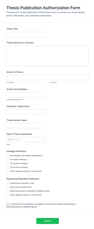 Thesis Publication Authorization Form Template