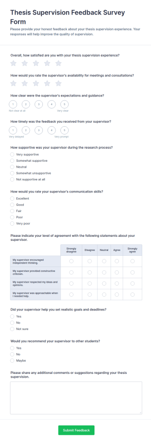 Thesis Supervision Feedback Survey Form Template