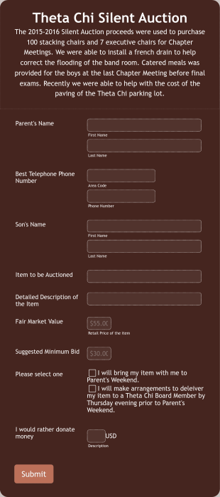 Theta Chi Silent Auction Form Template