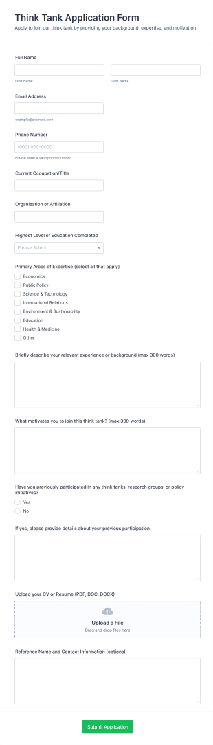 Think Tank Application Form Template