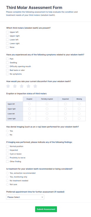 Third Molar Assessment Form Template