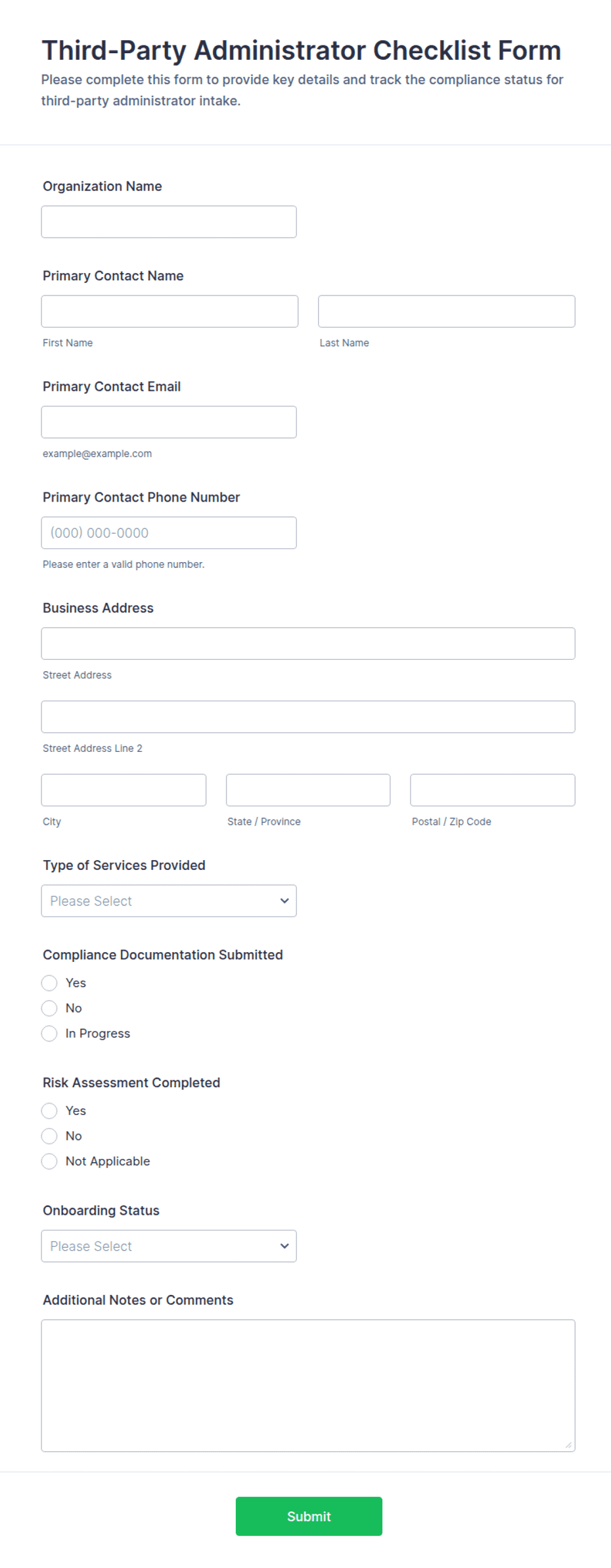 Third-Party Administrator Checklist Form Template | Jotform
