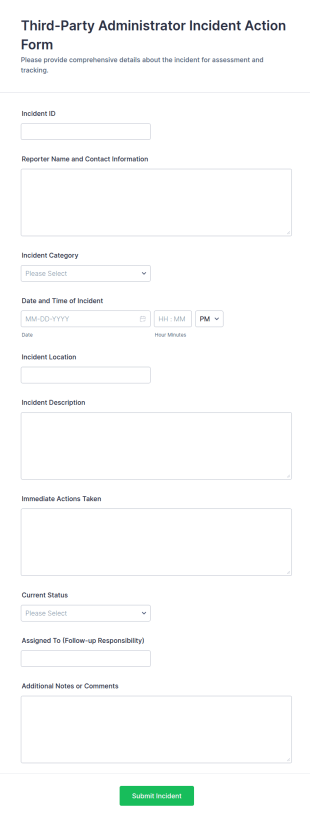 Third Party Administrator Incident Action Form Template
