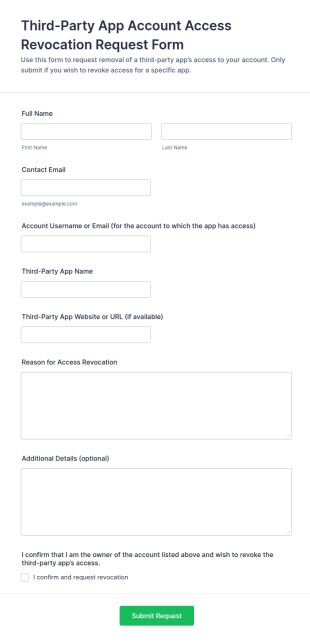 Third Party App Account Access Revocation Request Form Template