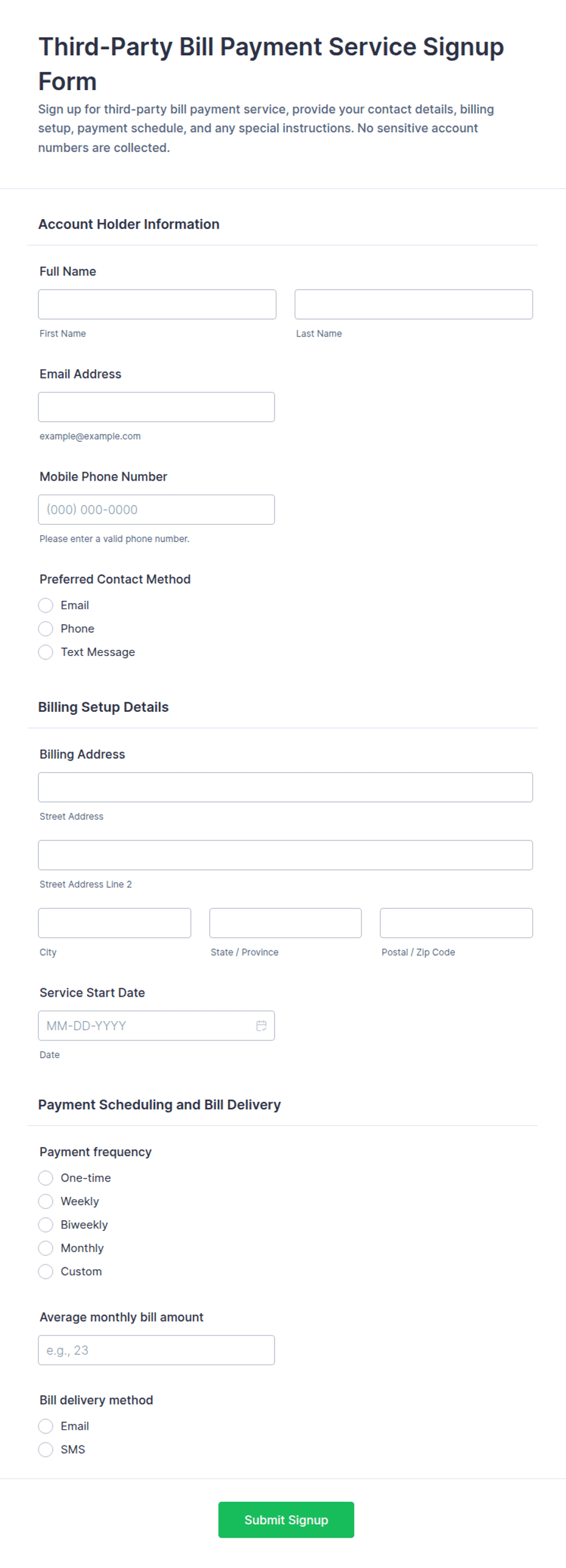 Third-Party Bill Payment Service Signup Form Template | Jotform