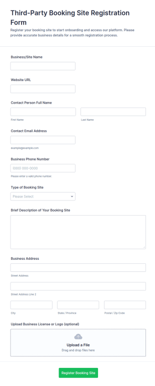 Third Party Booking Site Registration Form Template