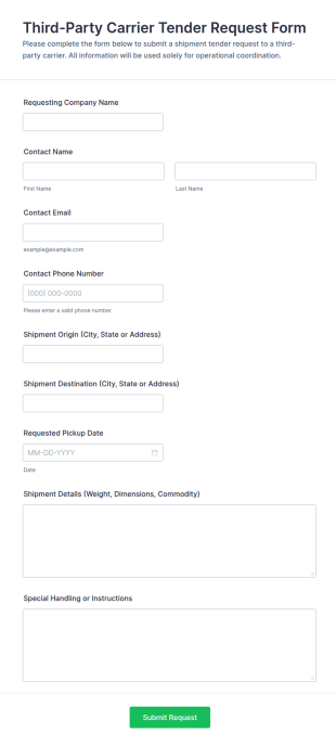 Third Party Carrier Tender Request Form Template