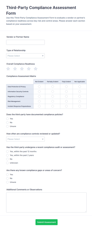 Third Party Compliance Assessment Form Template
