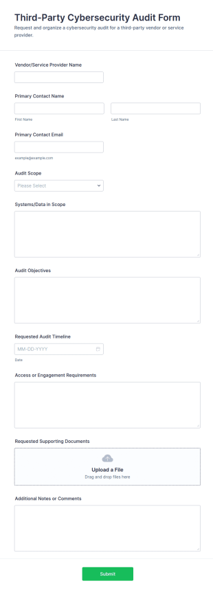 Third Party Cybersecurity Audit Form Template