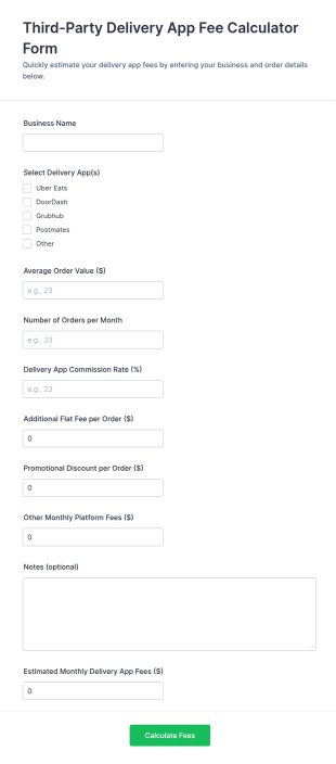 Third Party Delivery App Fee Calculator Form Template
