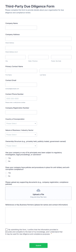 Third Party Due Diligence Form Template