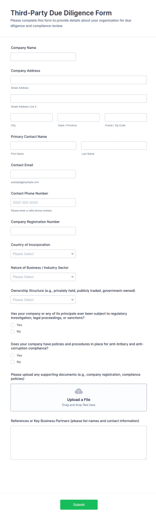 Third Party Due Diligence Form Template
