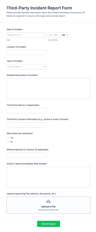Third Party Incident Report Form Template