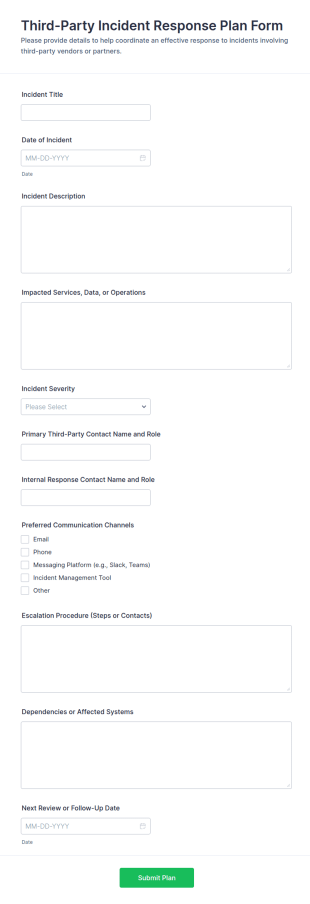 Third Party Incident Response Plan Form Template