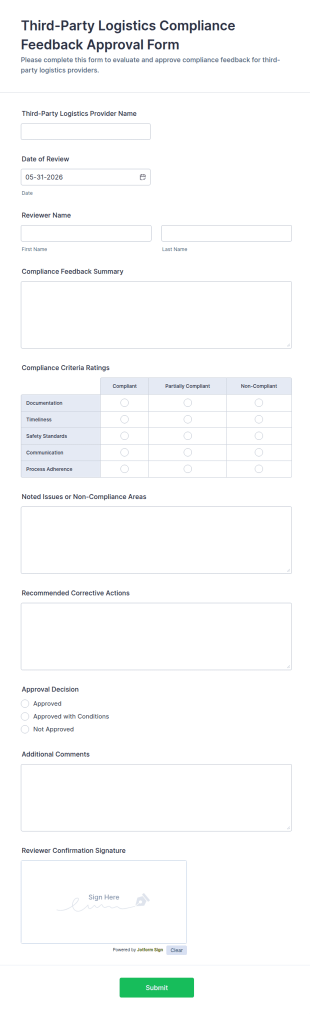 Third Party Logistics Compliance Feedback Approval Form Template