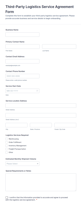 Third Party Logistics Service Agreement Form Template