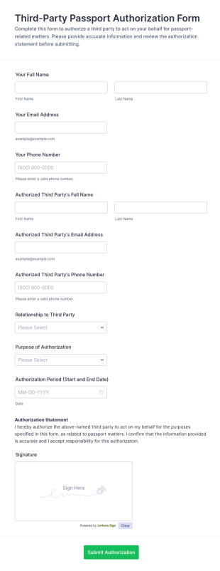 Third Party Passport Authorization Form Template