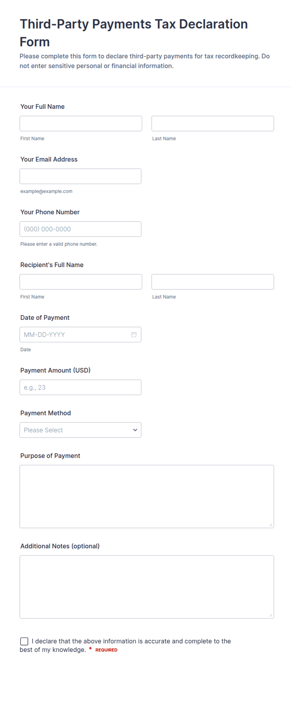 Third-Party Payments Tax Declaration Form Template | Jotform