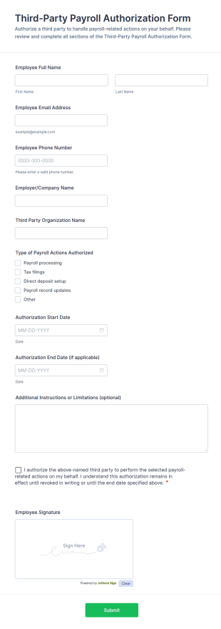 Third Party Payroll Authorization Form Template