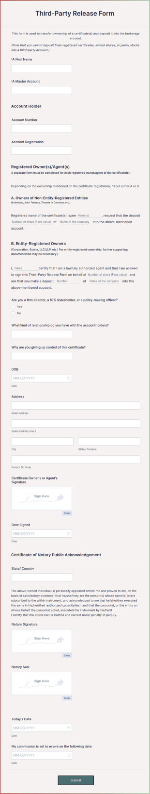 Third Party Release Form Template