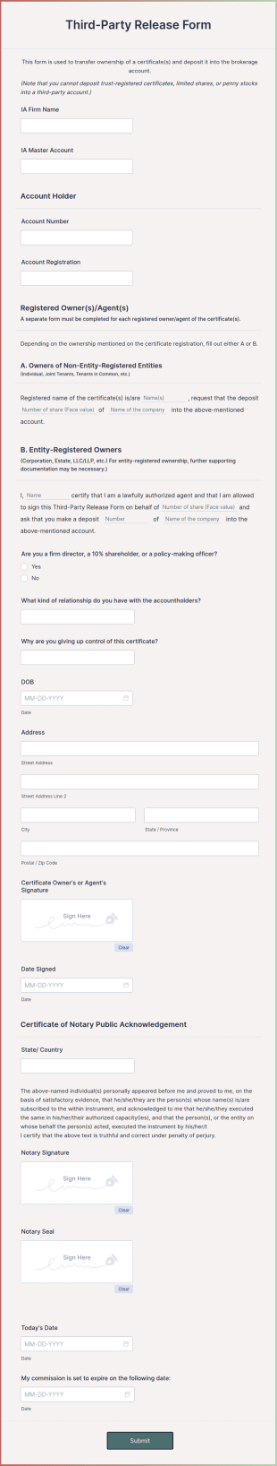 Third Party Release Form Template