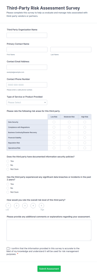 Third Party Risk Assessment Survey Form Template