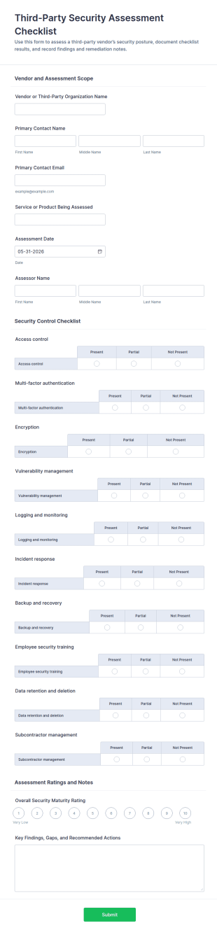 Third Party Security Assessment Checklist Form Template
