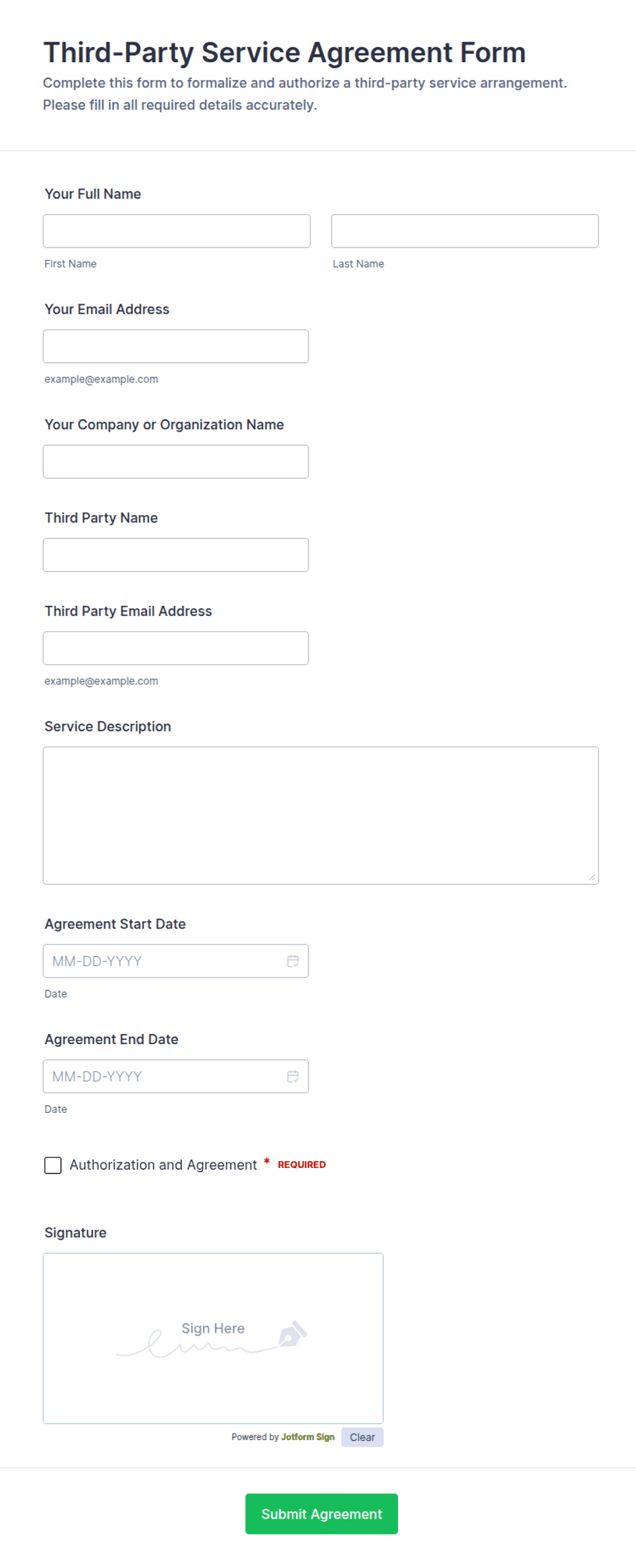 Third-Party Service Agreement Form Template | Jotform