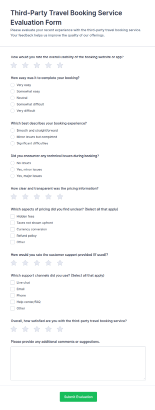 Third Party Travel Booking Service Evaluation Form Template