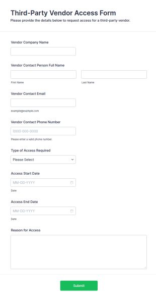 Third Party Vendor Access Form Template