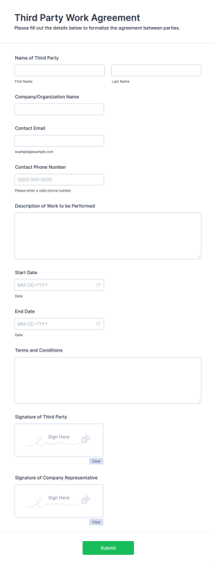 Third Party Work Agreement Form Template