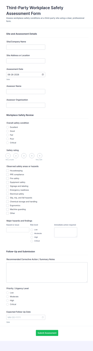 Third Party Workplace Safety Assessment Form Template